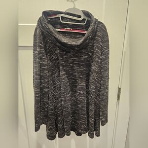Seven Forty Two L Black Gray Heathered Cowl Neck Tunic Sweater Soft Knit Long Sl